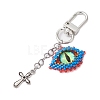 Evil Eye Glass Seed Loom & Cross Alloy Pendant Decoration HJEW-MZ00082-3