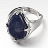 Teardrop Platinum Tone Brass Gemstone Adjustable Wide Band Rings RJEW-L062-02J-2