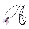Adjustable Natural Rose Quartz Double Horn Pendant Necklace with Wax Cord for Women NJEW-B086-01I-2