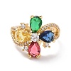 Colorful Cubic Zirconia Heart Open Cuff Ring RJEW-P032-38G-2