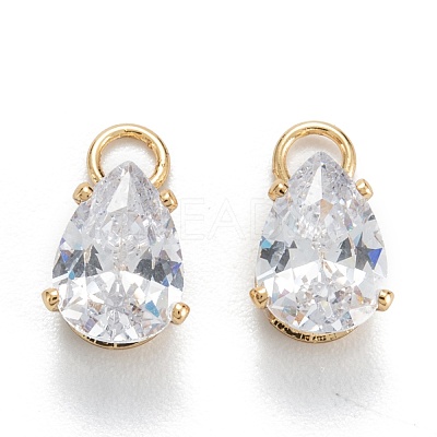 Brass Clear Cubic Zirconia Charms ZIRC-G170-13G-1