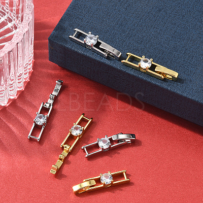 12Pcs 2 Colors Rack Plating Brass Micro Pave Clear Cubic Zirconia Fold Over Clasps KK-BBC0021-34-1