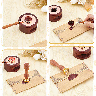 Brass Wax Seal Stamp with Wood Handle AJEW-WH0412-0016-1
