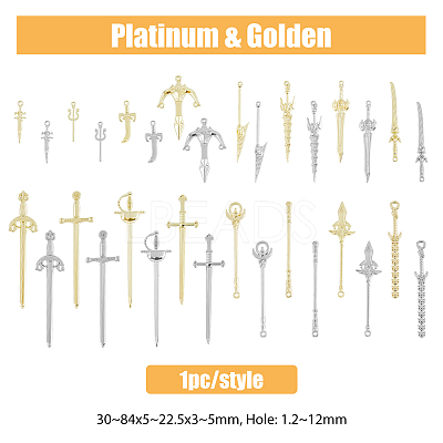 32Pcs 32 Style Rack Plating Alloy Big Pendants FIND-FH0008-06-1