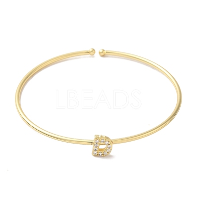 Rack Plating Brass Micro Pave Clear Cubic Zirconia Letter Open Cuff Bangles BJEW-A018-01G-D-1
