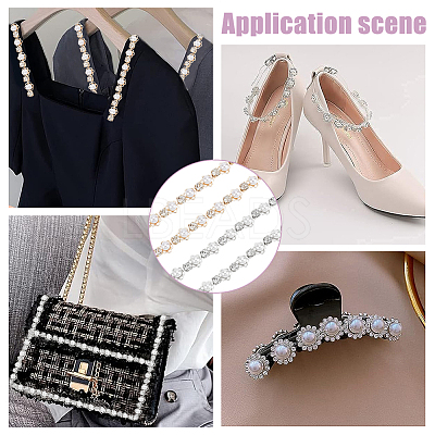 4 Yard 2 Style Rhinestones Cup Chains with ABS Plastic Pearl Beaded LCHA-NB0001-01-1