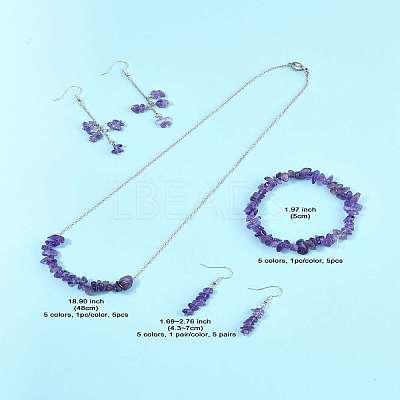 Natural Aquamarine & Amethyst & Quartz Crystal & Rose Quartz & Fluorite Chips Beads Bracelets & Earrings & Necklaces Sets SJEW-FS00008-1