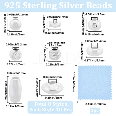 80Pcs 8 Styles 925 Sterling Silver Beads STER-BBC0008-87-1