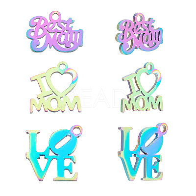 12Pcs 3 Style Valentine's Day Ion Plating(IP) 201 Stainless Steel Charms STAS-UN0030-05-1