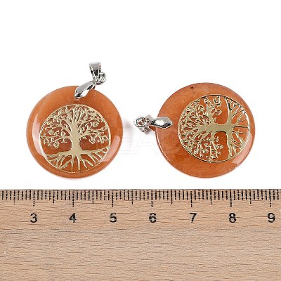 Natural Red Aventurine Flat Round Pendants G-Q188-01P-06-1