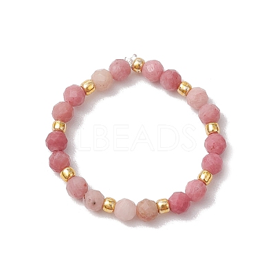 Natural Rhodonite Beaded Stretch Rings for Women RJEW-JR00868-09-1