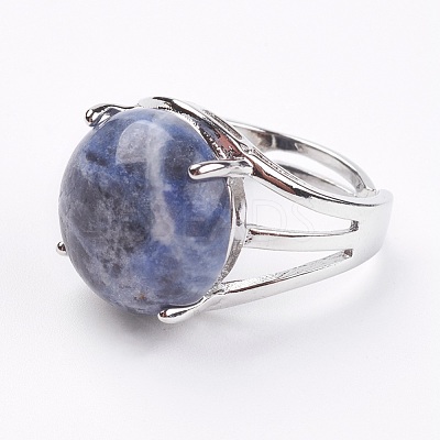 Adjustable Natural Sodalite Finger Rings RJEW-F075-01D-1