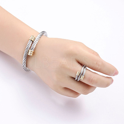 Stainless Steel Wire Twist Bangles & Cuff Rings Sets FS-WG3AC7D-01-1