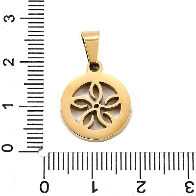 Flat Round with Flower 304 Stainless Steel Pendants STAS-M121-03G-1
