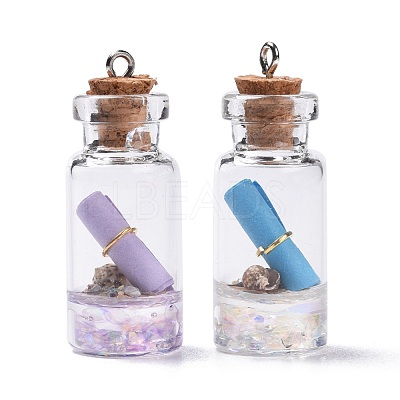 Glass Wishing Bottle Pendant Decorations GLAA-S181-02-1