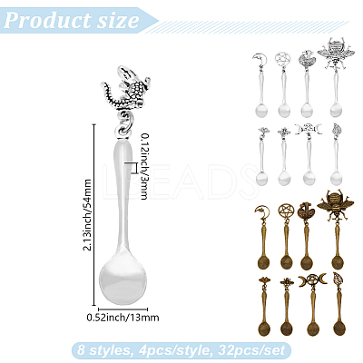 32Pcs 8 Styles Alloy Coffee Tea Spoon PALLOY-DR00002-1