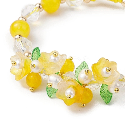 Flower Glass & Acrylic Braided Bead Adjustable Bracelets for Women BJEW-JB10446-04-1