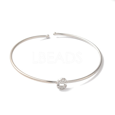Rack Plating Brass Micro Pave Clear Cubic Zirconia Letter Open Cuff Bangles BJEW-A018-01P-C-1