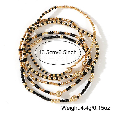 5Pcs Zinc Alloy & Glass Seed Round Beads Stretch Bracelet Set for Women AJ2042-2-1