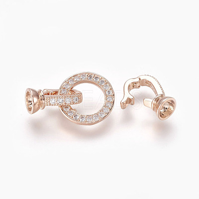 Brass Micro Pave Cubic Zirconia Fold Over Clasps KK-P164-14RG-1