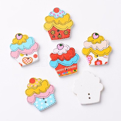Cake 2-Hole Wooden Buttons BUTT-D049-02-1