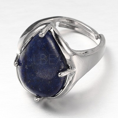 Teardrop Platinum Tone Brass Gemstone Adjustable Wide Band Rings RJEW-L062-02J-1