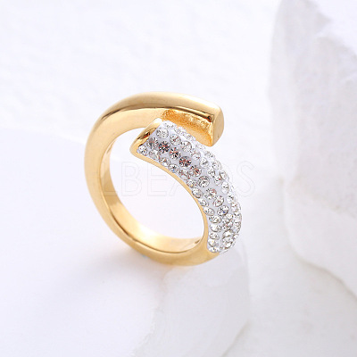 304 Stainless Steel Micro Pave Cubic Zirconia Cuff Open Rings for Women MB7745-8-1