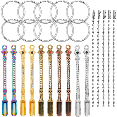 10Pcs 5 Colors Alloy Rhinestone Shovel Keychian KEYC-SC0001-58-1