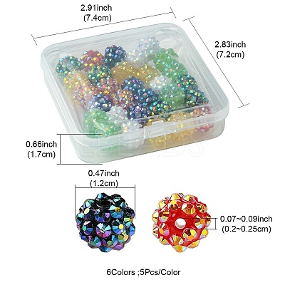 30Pcs 6 Colors Resin Rhinestone Beads RESI-FS0001-64-1