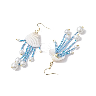 Glass & Natural Shell & Non-magnetic Synthetic Hematite Dangle Earrings EJEW-MZ00383-03-1