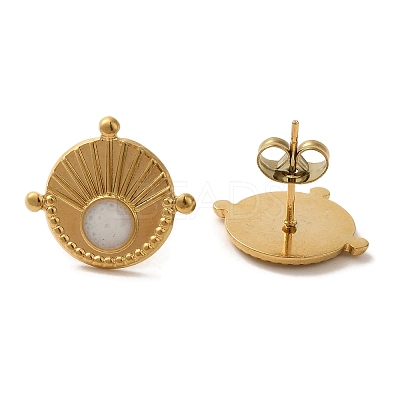 Ion Plating(IP) 304 Stainless Steel Flat Round Stud Earrings EJEW-C114-02G-1
