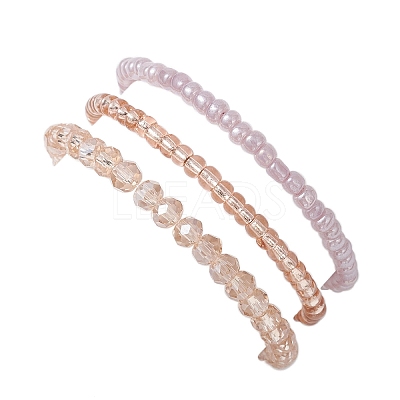 3Pcs 3 Styles Glass Beads Stretch Bracelets for Women BJEW-JB12880-1