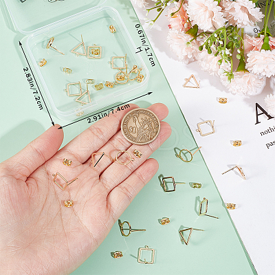 24Pcs 3 Style Square & Triangle & Ring Brass Stud Earring Findings KK-BBC0012-84-1
