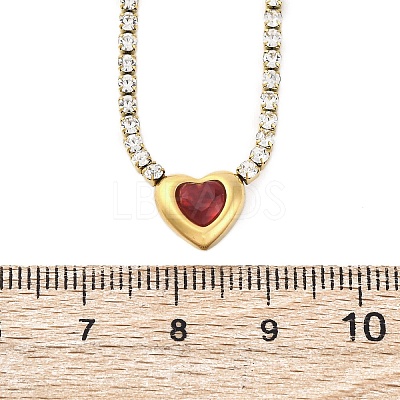 304 Stainless Steel Red & Clear Cubic Zirconia Heart Pendant Necklaces for Women NJEW-Z044-15G-01-1