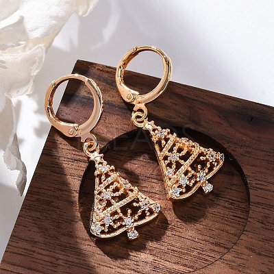 Brass Micro Pave Clear Cubic Zirconia Leverback Earrings EJEW-K300-28G-1