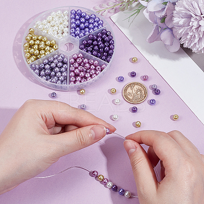 360Pcs 6 Colors Baking Paint Pearlized Glass Pearl Round Beads HY-GA0001-01B-1