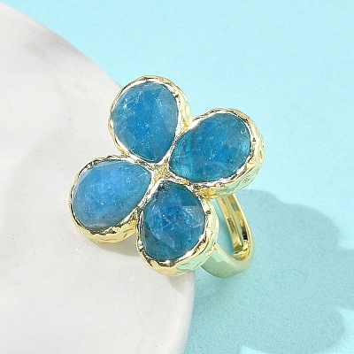 Natural Apatite Faceted Adjustable Finger Rings for Women RJEW-A092-01G-08-1