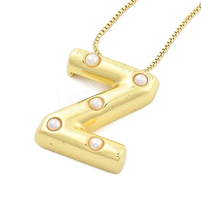 Brass & Plastic Pearl Letter Pendant Box Chain Necklaces for Women NJEW-U017-01G-26-1