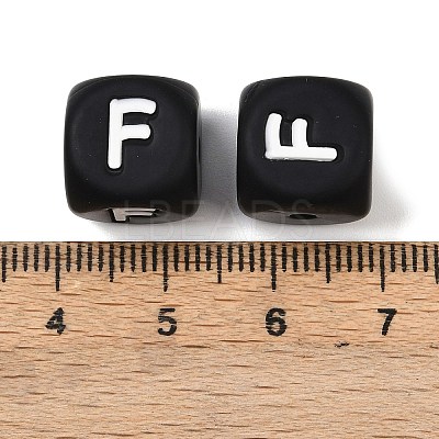 20Pcs Black Cube Letter Silicone Beads 12x12x12mm Square Dice Alphabet Beads with 2mm Hole Spacer Loose Letter Beads for Bracelet Necklace Jewelry Making JX433F-1