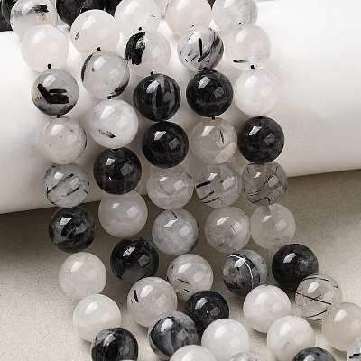Natural Black Rutilated Quartz Beads Strands G-D295-8mm-01-1