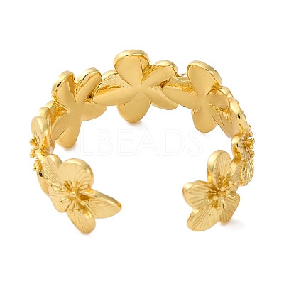 Rack Plating Brass Flower Open Cuff Rings for Women RJEW-S242-01G-A-1