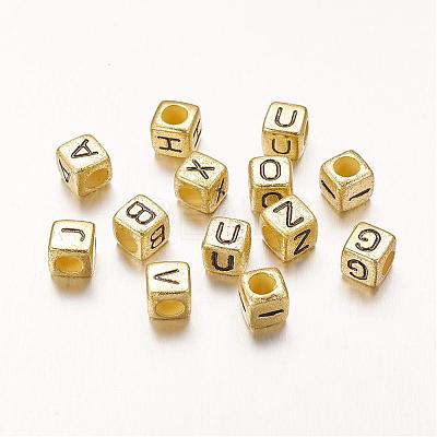 Golden Cube Mixed Letters Acrylic Beads for Necklace Making X-PB43C9308-G-1