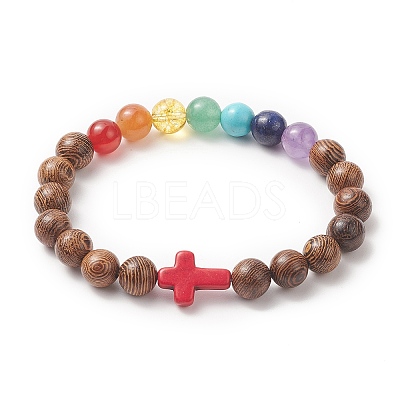 Gemstone & Natural Wood Beaded Stretch Bracelet for Women BJEW-JB09294-1