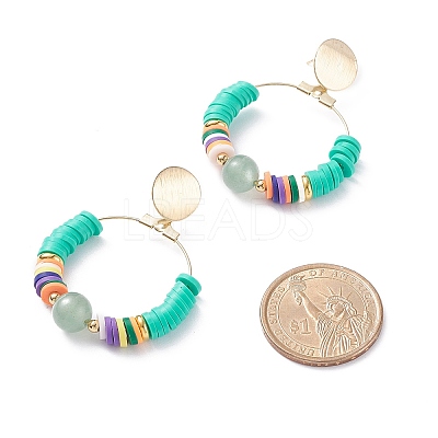 Natural Green Aventurine & Polymer Clay Beaded Big Ring Dangle Stud Earrings EJEW-TA00075-05-1