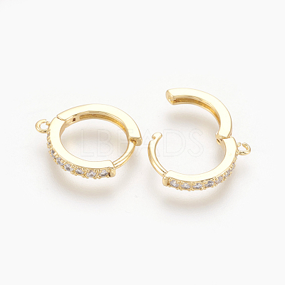 Brass Micro Pave Cubic Zirconia Huggie Hoop Earring Findings X-KK-O112-13G-1