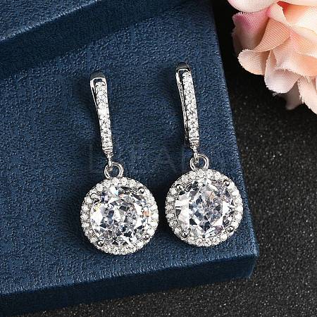925 Sterling Silver Micro Pave Cubic Zirconia Dangle Hoop Earrings EJEW-F371-01B-01-1