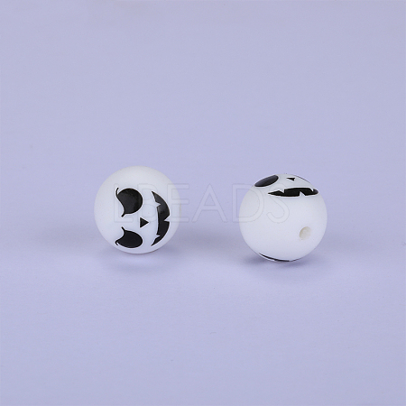 Printed Round with Ghost Pattern Silicone Focal Beads SI-JX0056A-126-1