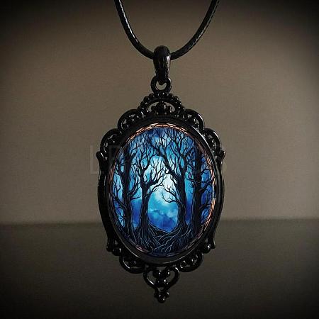 Oval Gothic Alloy Glass Halloween Pendant Necklaces for Women FS-WG73C21-07-1