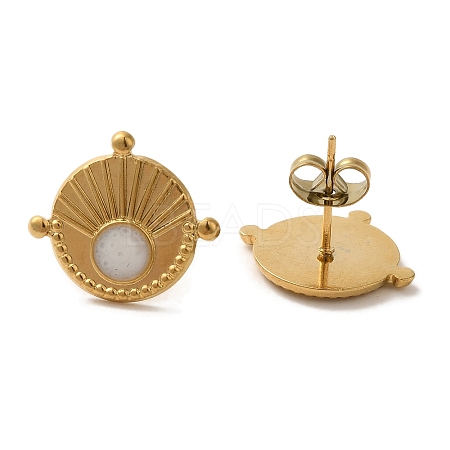 Ion Plating(IP) 304 Stainless Steel Flat Round Stud Earrings EJEW-C114-02G-1