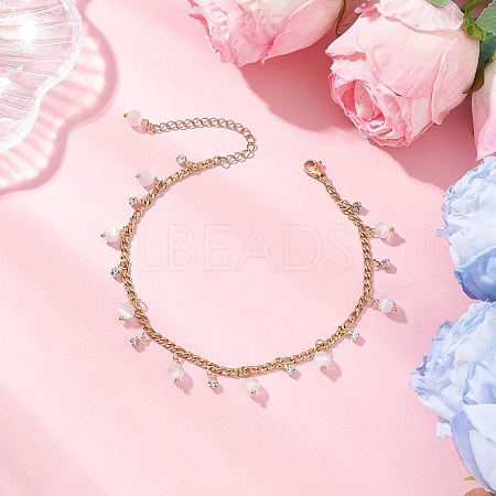 Cat Eye Round Tassel 304 Stainless Steel Twisted Chain Anklets for Women AJEW-AN00698-03-1